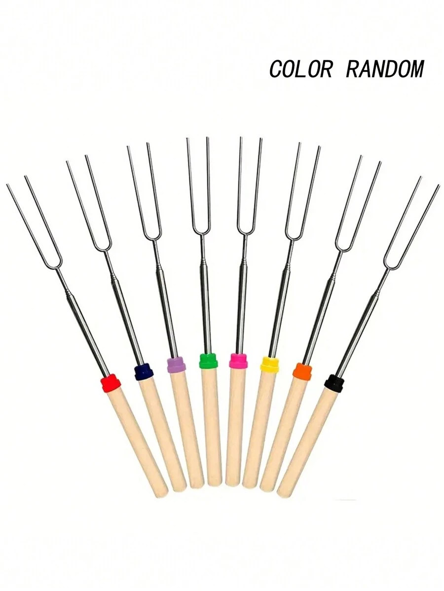 1入不鏽鋼伸縮燒烤叉戶外燒烤棒，雞翅，活腿，糖果燒烤棒針，顏色隨機露營 - 彩色 - 查看 1