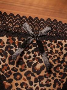 1pc Sexy Women Leopard Print Seamless Lace Soft Brushed Microfiber T-Back Panties