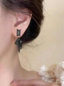 2入組輕盈奢華韓式甜美時尚蝴蝶結吊墜耳環，適合女性日常、通勤和休閒