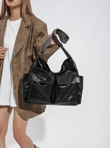 Large Capacity Messenger Bag For Women, Crossbody Bag With Big Pocket - Black - View 2