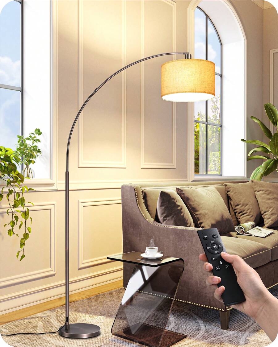 EDISHINE Arc Floor Lamp with Remote Control, Modern Floor Lamp with 5 Color Temperature & Dimmable Bulb, Metal Standing Lamps with Hanging Shade for Living Room, Bedroom, Office, Bronze - 青銅 - 查看 1