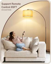 EDISHINE Arc Floor Lamp with Remote Control, Modern Floor Lamp with 5 Color Temperature & Dimmable Bulb, Metal Standing Lamps with Hanging Shade for Living Room, Bedroom, Office, Bronze - 青銅 - 查看 3