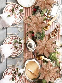 4 件 4 色 24 厘米/9.45 英寸人造圣诞花，带茎和金粉织物，约 59 克最佳礼物 - 香檳色 - 查看 4