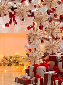 4 件 4 色 24 厘米/9.45 英寸人造圣诞花，带茎和金粉织物，约 59 克最佳礼物 - 香檳色 - 查看 5