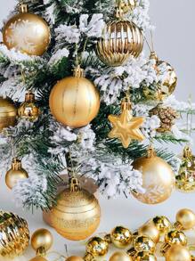 42 pièces Ensemble de boules de Noël, Ornement d'arbre de Noël doré, Boule de Noël peinte de manière créative, Pendentif à accrocher à l'arbre de Noël, Convient pour les fêtes de Noël, les couronnes, l'arbre de Noël, la décoration de Noël - Doré - Voir 3