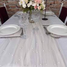 Faux Pearl Decor Table Banner, Wedding Faux Pearl Sheer Table Banner, Extra Long Table Banner Wedding Arch Decoration Reception Bride Gift - Champagne - View 9