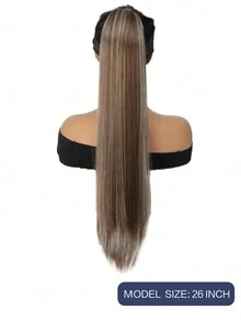 1件棕灰色馬尾假髮搭配高溫絲長直髮抽繩辮子馬尾,適用於日常聚會 - 間色 - 查看 6