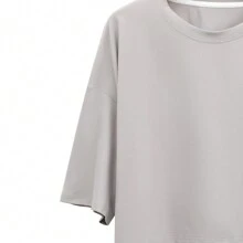 短款純色圓領t恤,多種顏色可選,適用於春夏家居服裝 - 灰色 - 查看 3