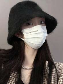 女士黑色毛絨可愛漏斗帽1個 - 黑色 - 查看 4