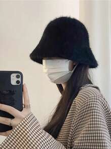 女士黑色毛絨可愛漏斗帽1個 - 黑色 - 查看 2