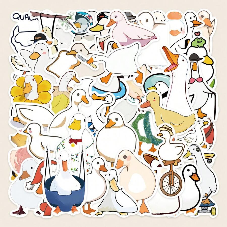 50 Piezas Linda Calcomanía De Pato Con Dibujo Simple Y De Caricatura, Para Decoración De Maletas, Laptop, Teléfono, Para Personalizar - Multicolor - Ver 1
