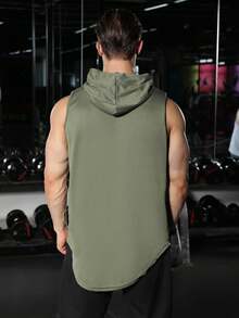 Nam Không tay áo có mũ Áo thun Đối với Thể thao  chạy , Marathon Tập huấn Và Khỏe mạnh Phòng thể dục , Sấy khô nhanh , Nhẹ Và Thoáng khí Quần áo tập thể hình Nam Cơ bản - xanh quân đội - Xem 4