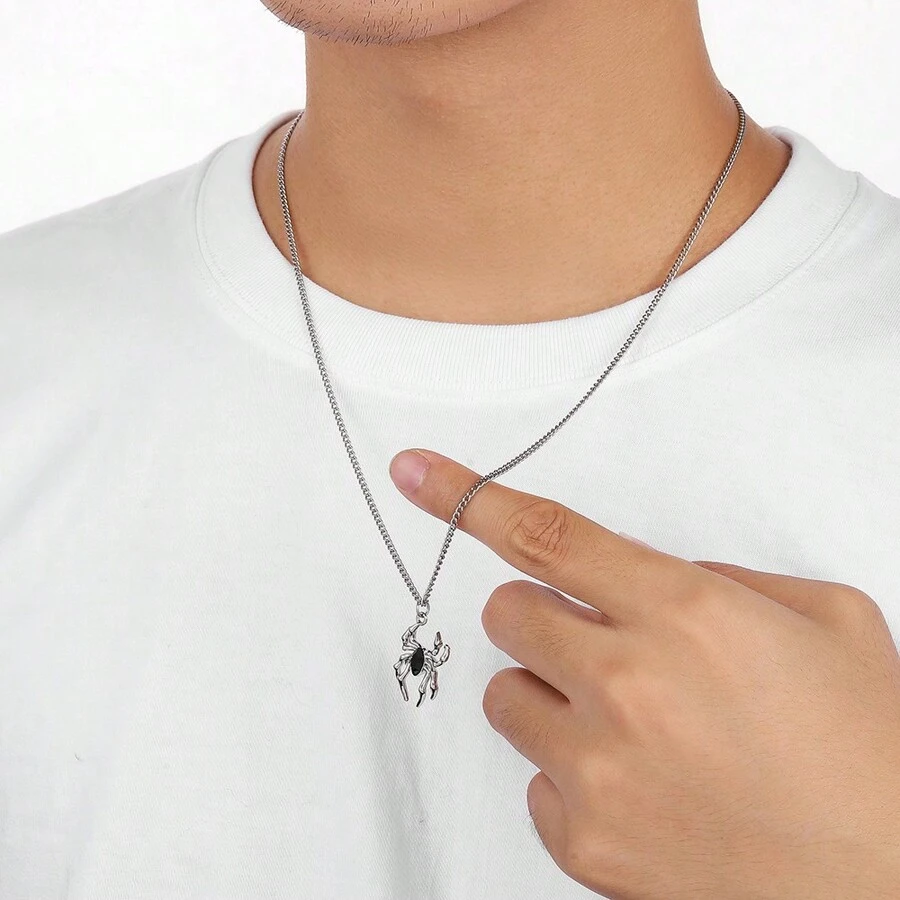 1 件簡約風格男士不銹鋼蜘蛛項鍊,萬聖節趣味禮物 - 銀色 - 查看 1