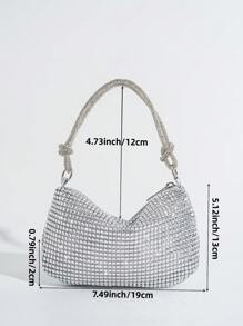 Mini Rhinestone Decorated Handbag With Rhinestone Strap - Silver - View 7