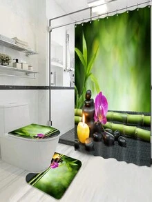 1入組紫色薰衣草蠟燭和黑色石頭數字印花防水防霉淋浴簾。 - 彩色 - 查看 1