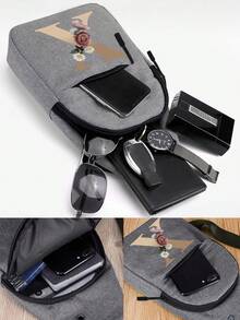 新款胸包,男女通用,帶有usb充電耳機線孔背包名字首字母x字樣女士單肩斜挎包戶外學生胸包肩背袋手提包男士運動包自行車腰包徒步旅行臥具包手機包跑步包香蕉臀包運動用 - 灰色 - 查看 4