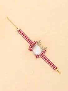 1pc Pet Christmas Decoration Necklace With Mink Fur, Deer Ear For Cat And Dog