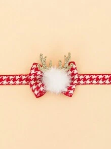 1pc Pet Christmas Decoration Necklace With Mink Fur, Deer Ear For Cat And Dog