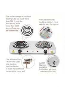 1入牆壁插頭5檔雙爐電爐-熱牛奶、咖啡、摩卡壺等 -攜帶方便且可調節溫度!