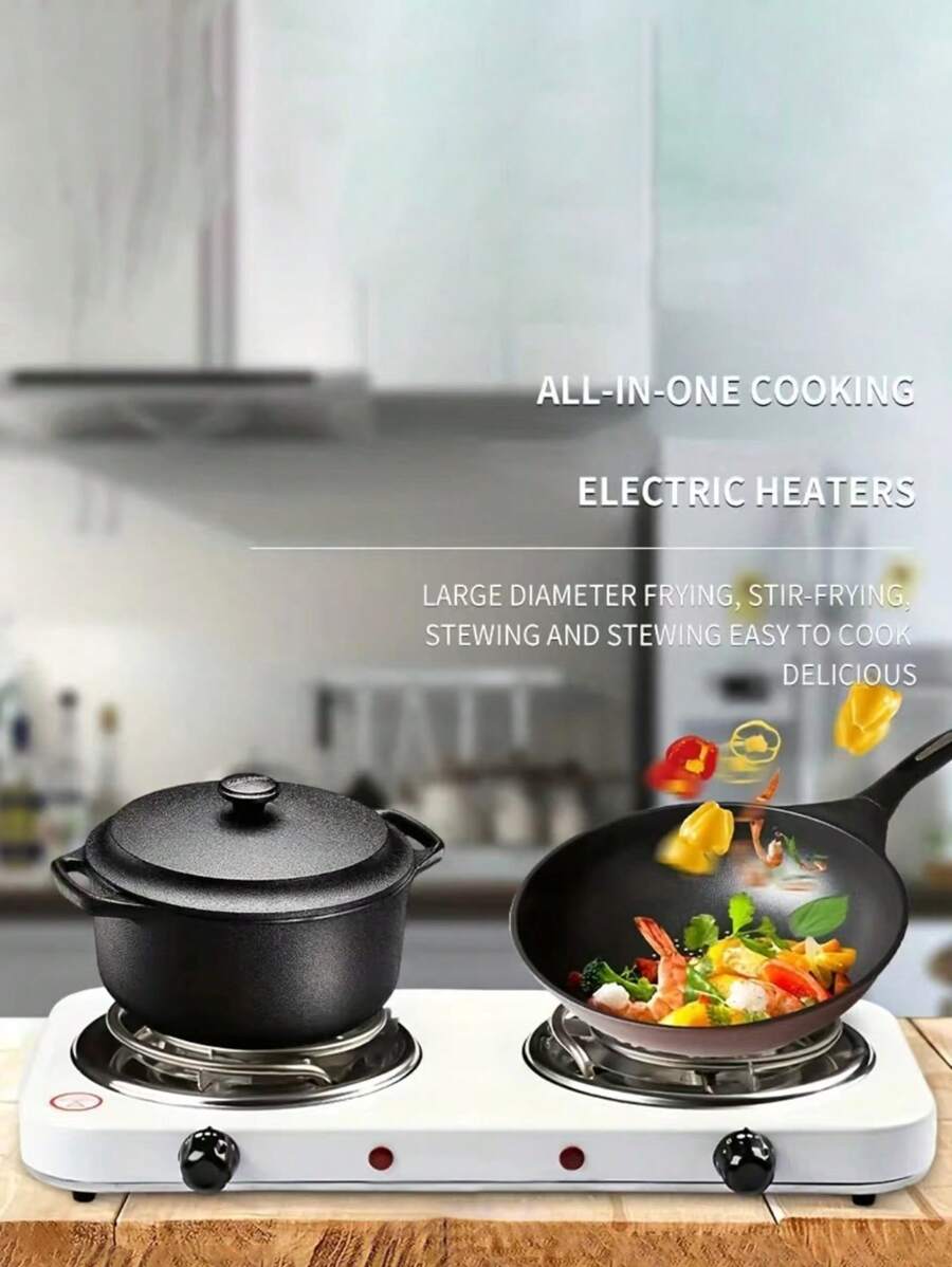 1入牆壁插頭5檔雙爐電爐-熱牛奶、咖啡、摩卡壺等 -攜帶方便且可調節溫度!