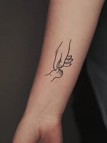 1套家庭主題多元素紋身貼紙,適用於手臂和手腕的假紋身貼紙 - 黑色 - 查看 3