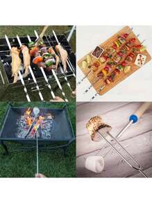 1入不鏽鋼伸縮燒烤叉戶外燒烤棒，雞翅，活腿，糖果燒烤棒針，顏色隨機露營 - 彩色 - 查看 3