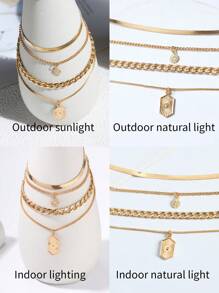 Round Charm Layered Necklace - Yellow Gold - View 5