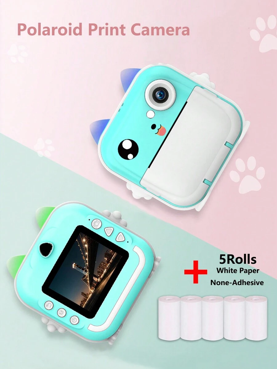 24mp 1080p照相機與5捲相紙,2.4吋ips螢幕支援32g卡可充電相機