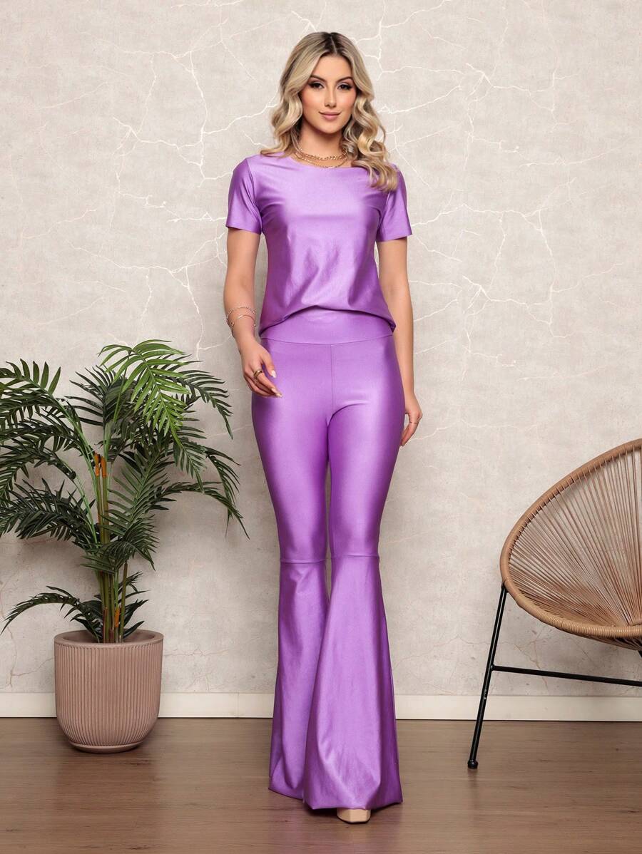 Women Two-piece Outfits - 中紫紅色 - 查看 1