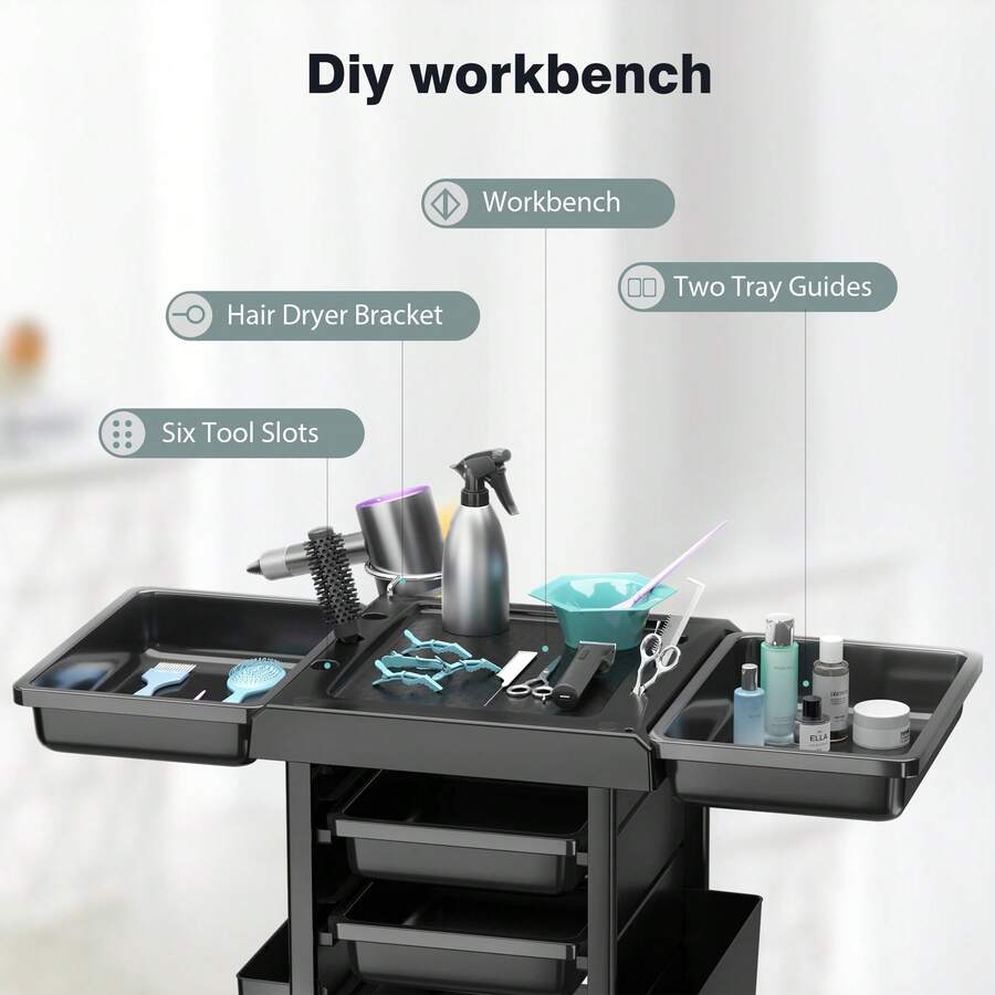 Hair Salon Trolley Rolling Cart, Hair Cart Organizer with Wheels for