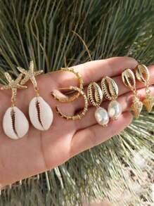 4pairs/Set Bohemian Style Seashell Pearl Conch Starfish Earrings Set For Jewelry Making - Shell Pearl Earring Set - View 1