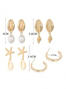 4pairs/Set Bohemian Style Seashell Pearl Conch Starfish Earrings Set For Jewelry Making - Shell Pearl Earring Set - View 5