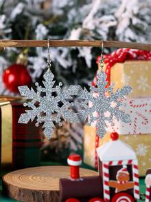 1Pair Christmas Snowflake Drop Earrings - Silver - View 1