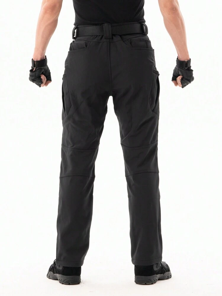1pc Men's Thermal Lined Warm Multi-Pocket Knee Pad Outdoor Cargo Pants - Black - View 2