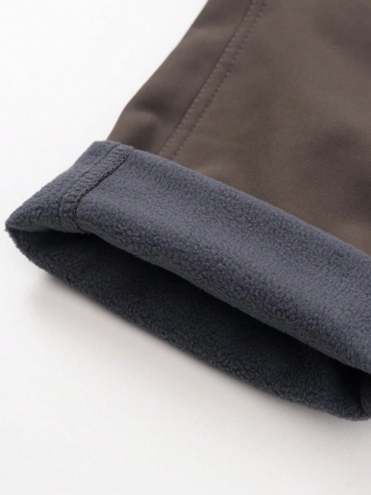 1pc Men's Thermal Lined Warm Multi-Pocket Knee Pad Outdoor Cargo Pants - Black - View 3