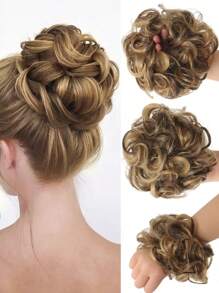 1pc Mixed color Messy Wavy Chignon Synthetic Updo Bun Hair Extension Fluffy Curly Messy  Elastic Rubber band bun