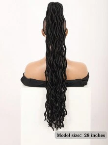 28英寸橡筋拉力式定鎖辮馬尾,烏黑色辮髮馬尾假髮,高品質纖維材質,編織型長馬尾辮假髮 - 黑色 - 查看 3