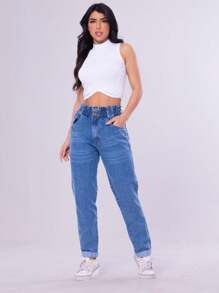 Women Jeans - 深色水洗藍 - 查看 4