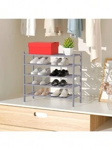Collapsible 5-Tier Natural Bamboo Shoe Rack - Stackable Storage Shelf With Multi-Function Combinations - Free Standing Shoe Racks For Convenient Shoe Organization 11" D X 27" W X 35" H - Grey - View 5