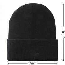 1 件裝男用黑色保暖舒適翻邊無簷小便帽冬帽 - 黑色 - 查看 9
