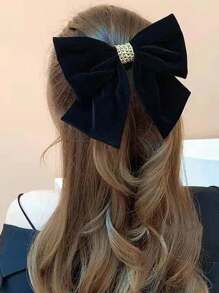 1pc Velvet Bowknot Hair Clip Suitable For Daily Use - Black - View 1