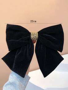 1pc Velvet Bowknot Hair Clip Suitable For Daily Use - Black - View 4