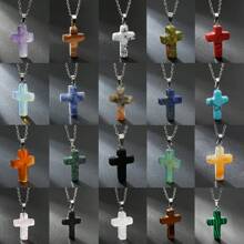 Natural Stone Cross Gemstone Pendant Charm Quartz Crystal Necklace - cross - View 6