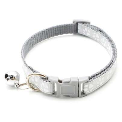 1pc Gray Footprint Pattern Collar With Adjustable Length Bell For Small Dogs Or Cats
