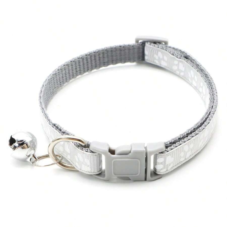 1pc Gray Footprint Pattern Collar With Adjustable Length Bell For Small Dogs Or Cats - Grey - View 1