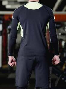 1pc Men's Long Sleeve Sports T-Shirt Gym Clothes Men Basic T-Shirt,Men Compression Top - Black - View 5