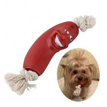 1pc Pet Dog Toy Sausage Shaped Chew Rope, Safe Silicone Puppy Toy - Burgundy - View 2