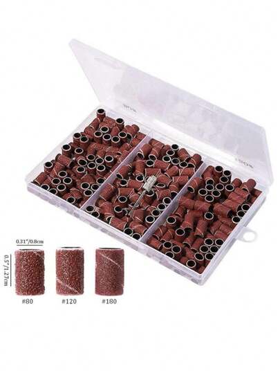 150 pz Barrilitos lija para Drill de uñas grano #80, #120, #180 con Eje Metalico y estuche de almacenaje