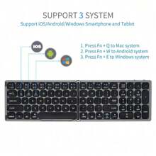 JOMAA Thai Foldable Bluetooth Keyboard with Numeric Keypad Full Size Portable Wireless Keyboard with Holder, Rechargeable Pocket Folding Keyboard for iOS Windows Android Phone Tablet Laptop - Dark Grey - Thai - View 10