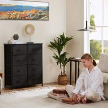 Sweetcrispy Dresser For Bedroom With 8 Drawers Tall Dresser & Chest Of Drawers Fabric Dresser With Wood Top And Sturdy Steel Frame - 黑色 - 查看 8